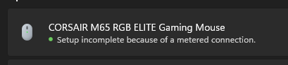 Screenshot from Windows showing that the mouse drivers are not installed due to a metered connection